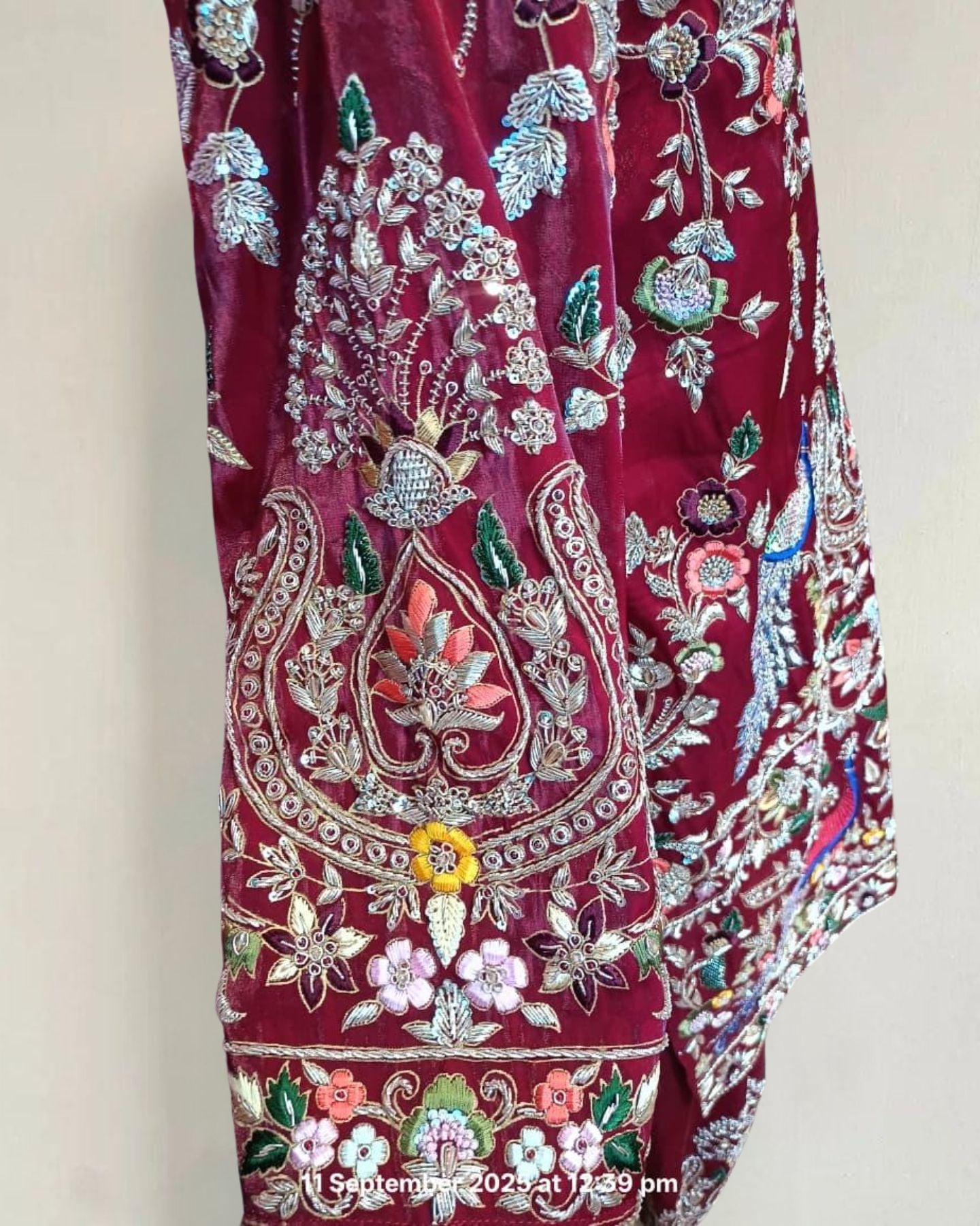 Maroon Organza Kurta Set With Intricate Zari Embroidery