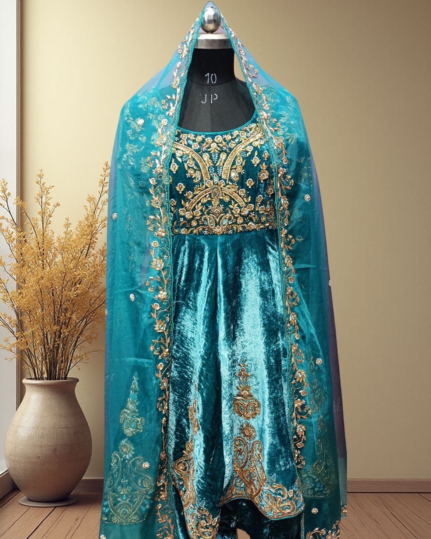 Blue Velvet Zari Embroidered Anarkali Suit