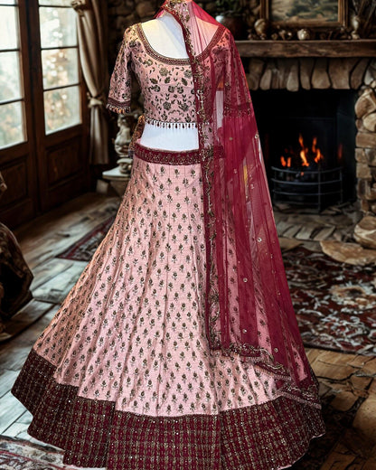 Blush Pink Zari Embroidered Lehenga