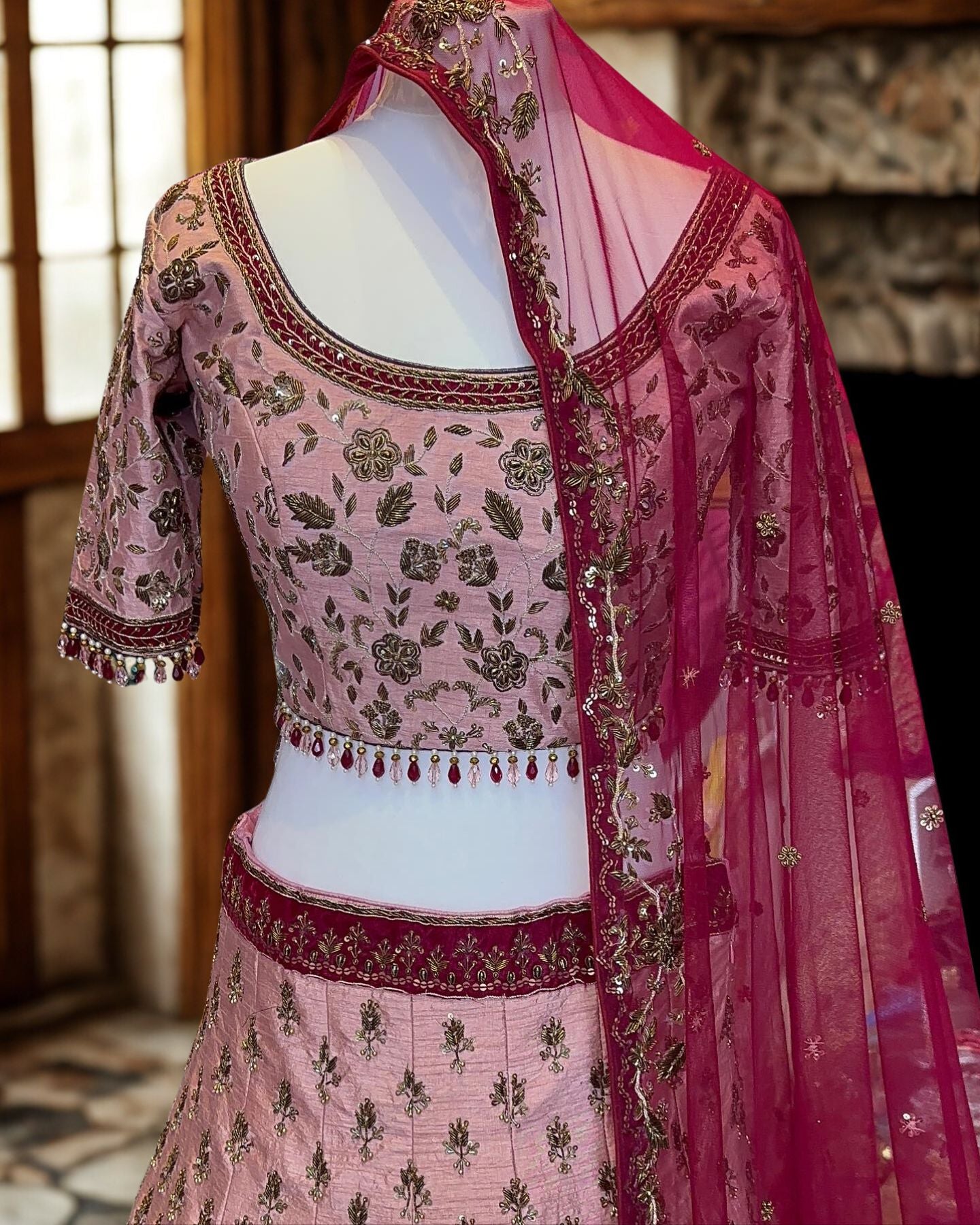 Blush Pink Zari Embroidered Lehenga