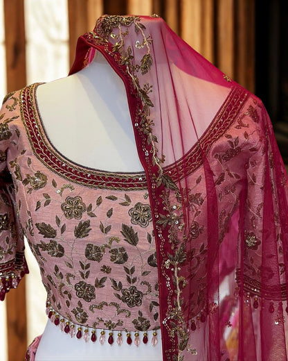 Blush Pink Zari Embroidered Lehenga