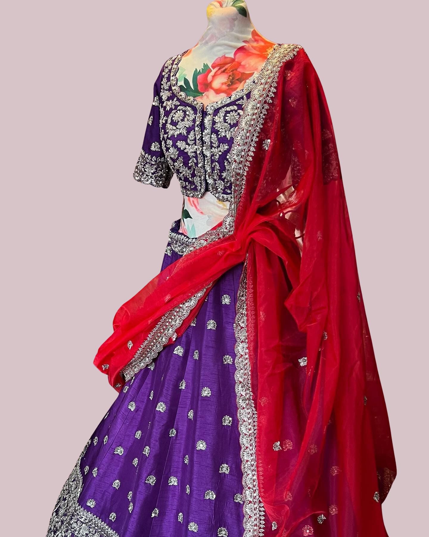 Dark Purple Silk Embroidered Lehenga