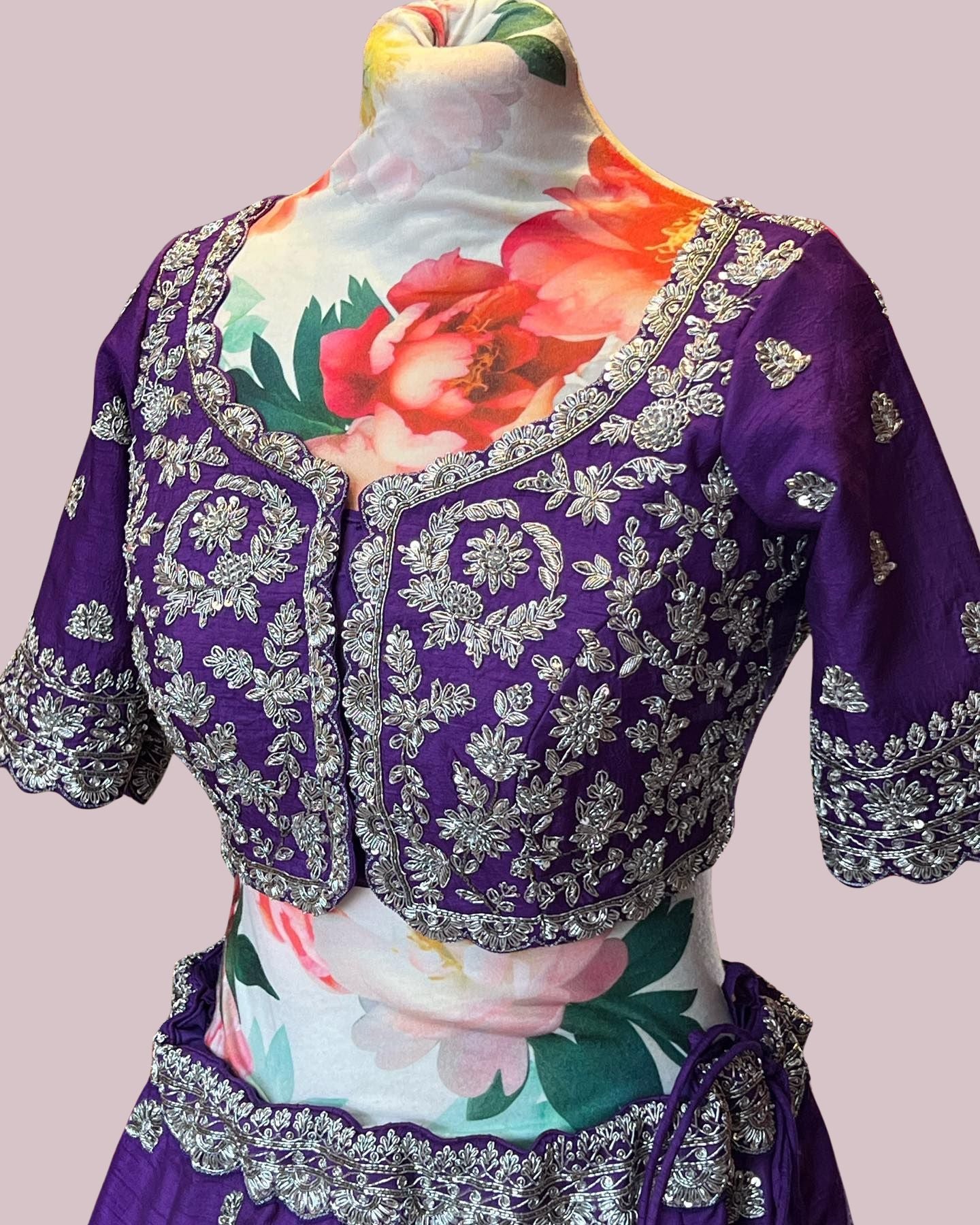 Dark Purple Silk Embroidered Lehenga