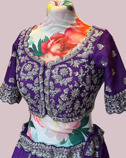 Dark Purple Silk Embroidered Lehenga