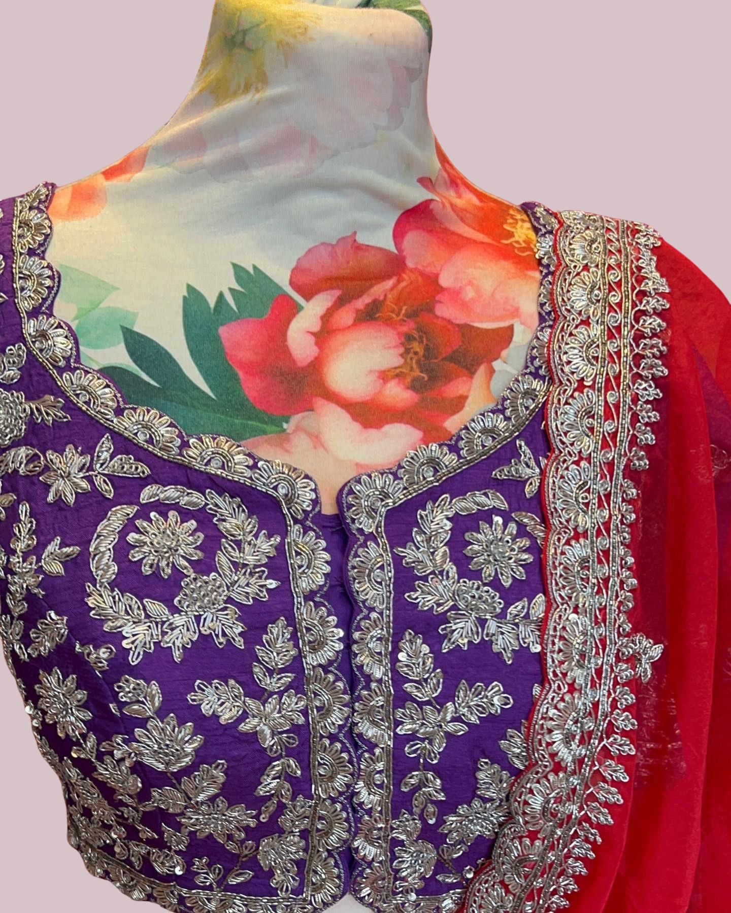 Dark Purple Silk Embroidered Lehenga