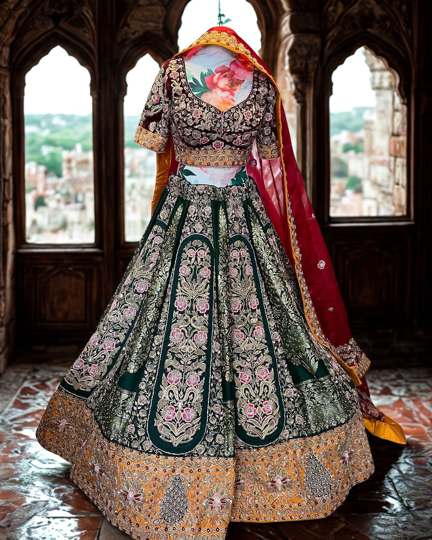 Enchanted Emerald Velvet Bridal Lehenga