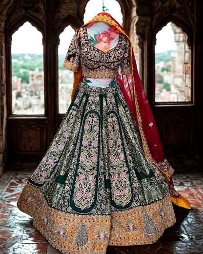 Enchanted Emerald Velvet Bridal Lehenga