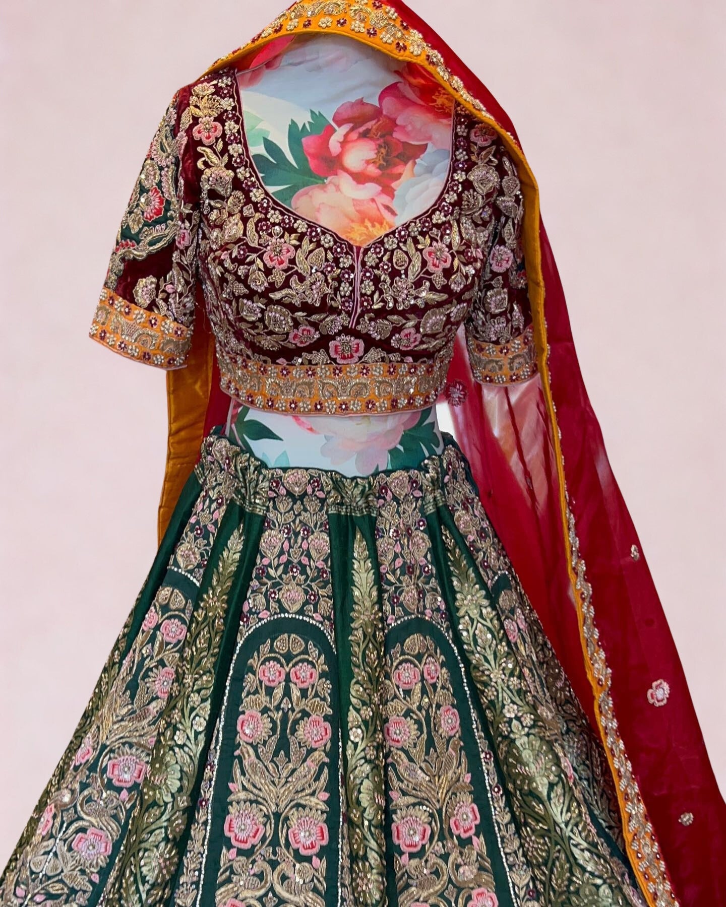 Enchanted Emerald Velvet Bridal Lehenga