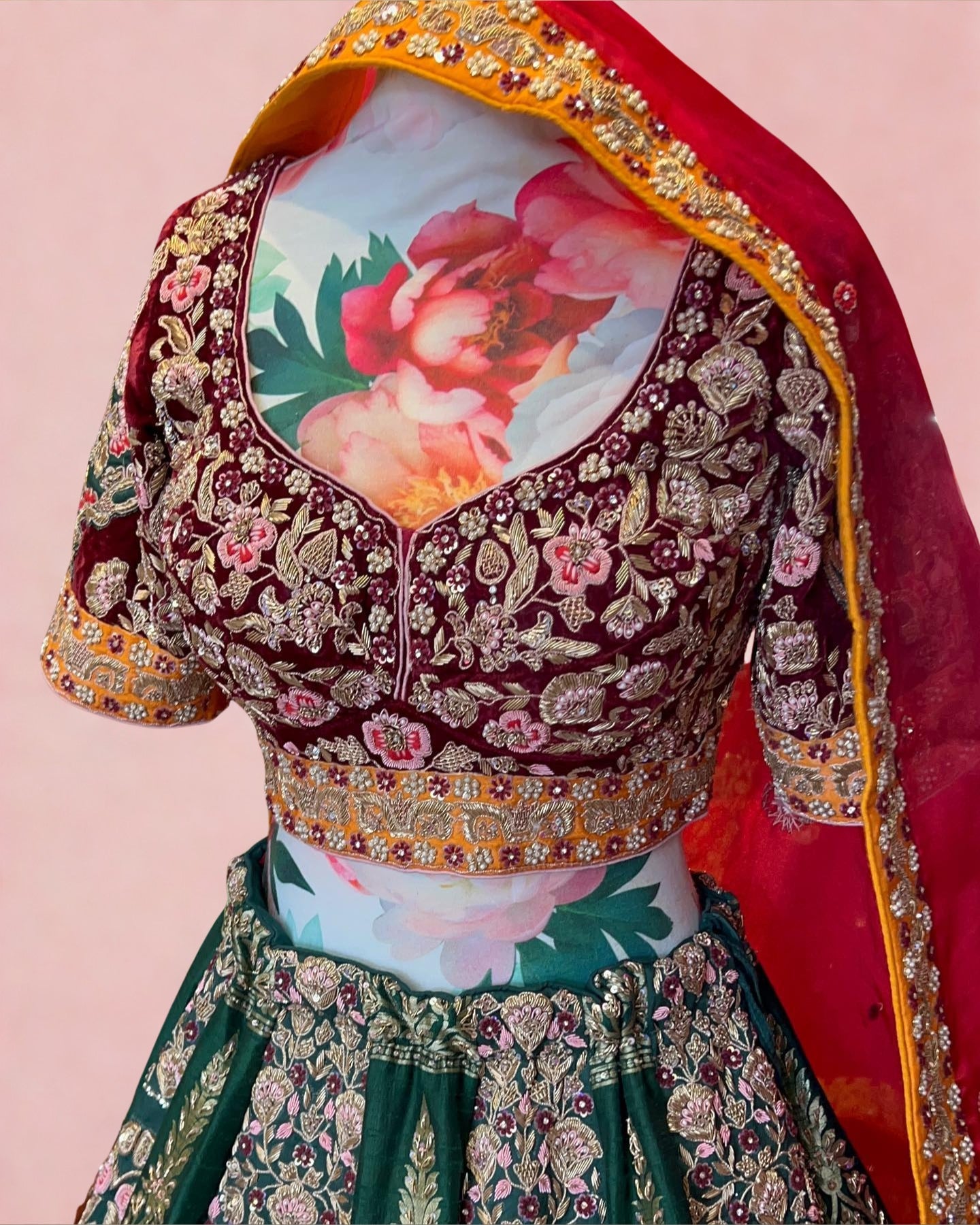 Enchanted Emerald Velvet Bridal Lehenga