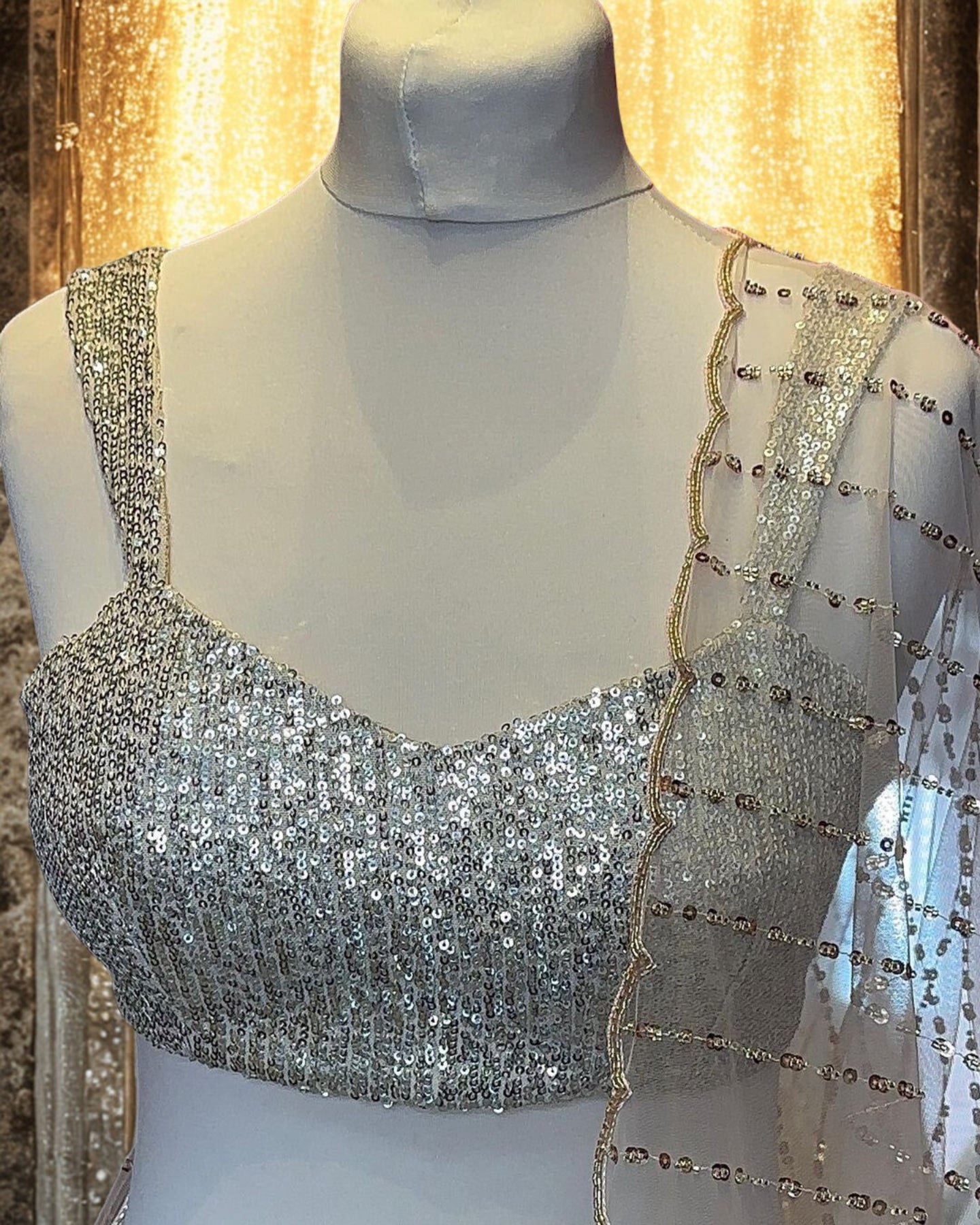 Grey Pink Net Sequins Lehenga