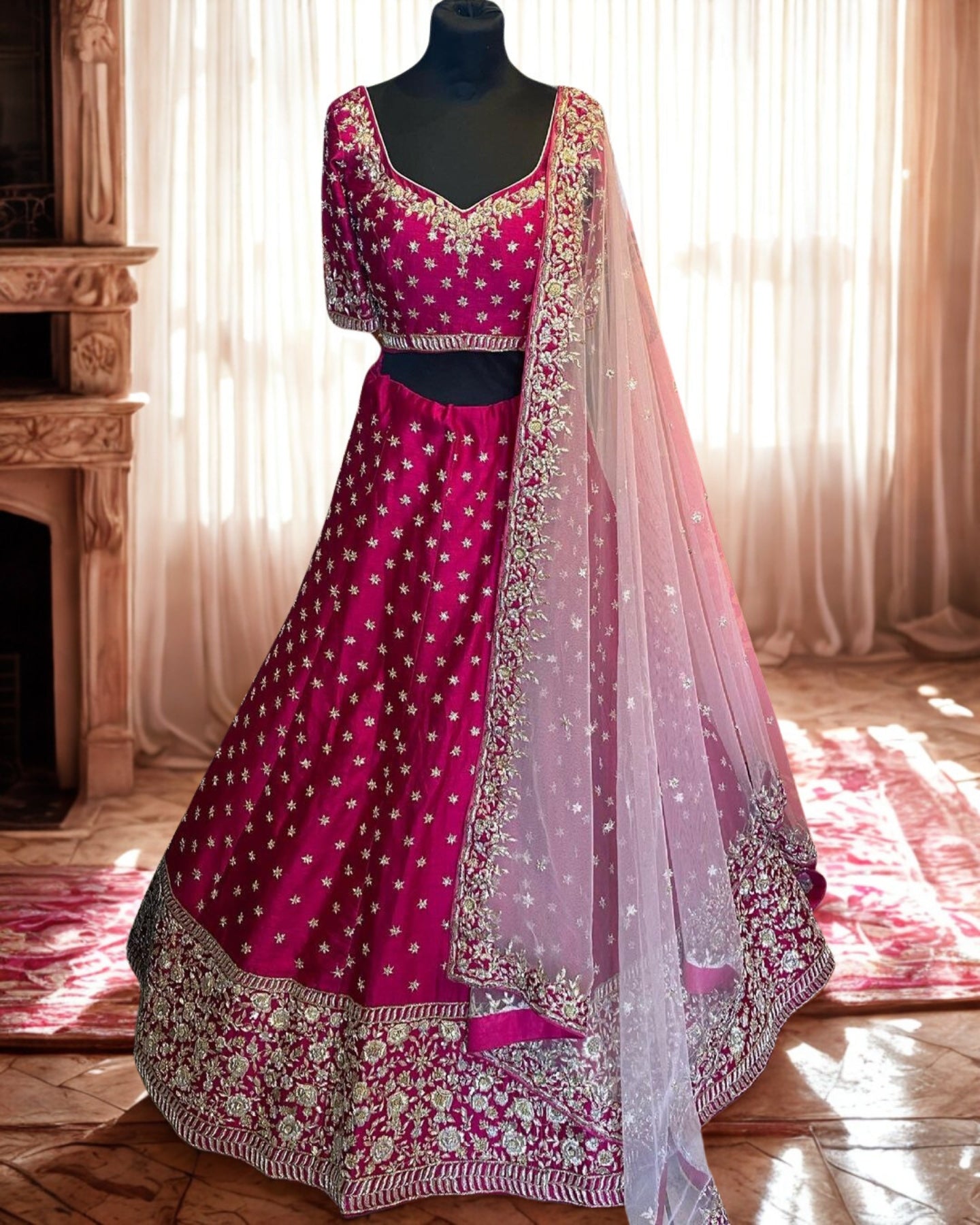 Hot Pink Silk Lehenga