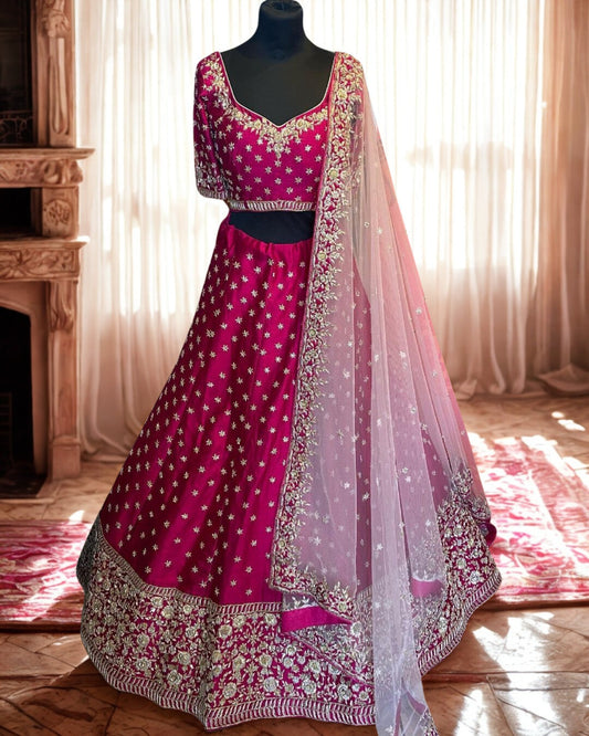 Hot Pink Silk Lehenga