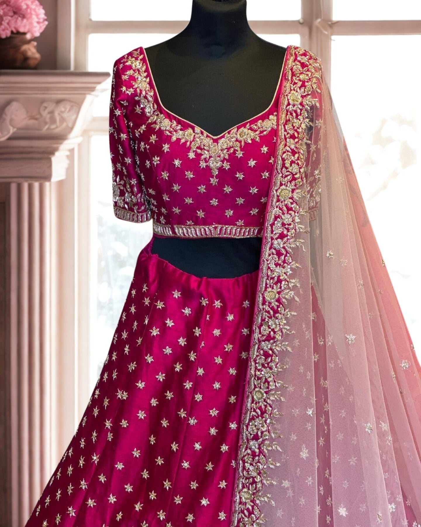 Hot Pink Silk Lehenga