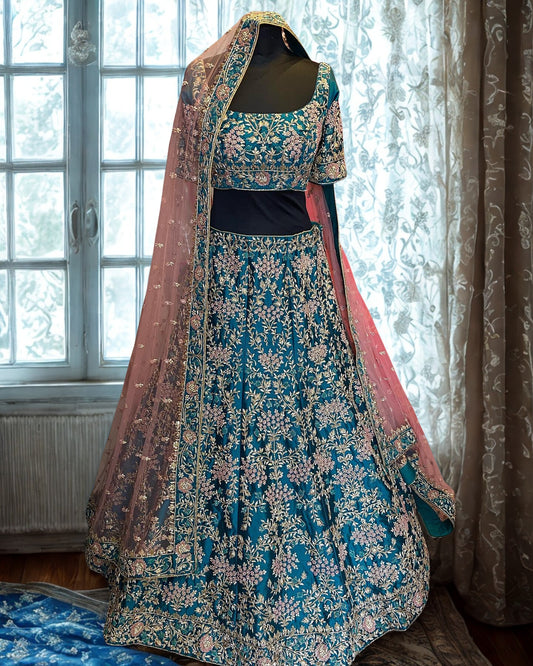 Lake Blue Silk Lehenga