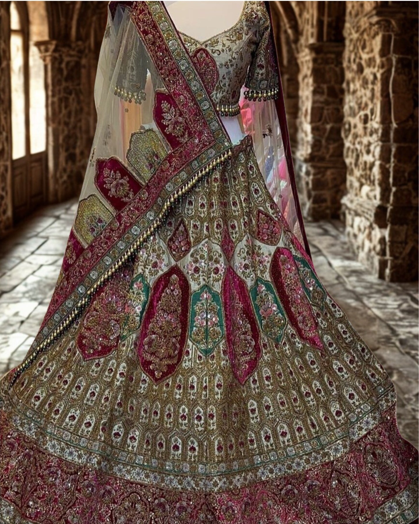 Laurel Oak Raw Silk Bridal Lehenga