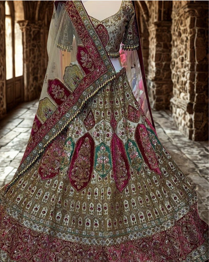 Laurel Oak Raw Silk Bridal Lehenga
