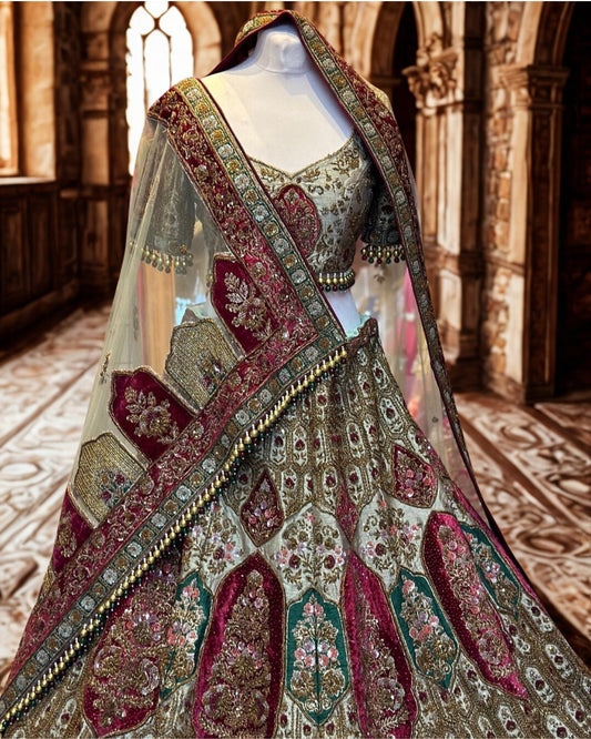 Laurel Oak Raw Silk Bridal Lehenga