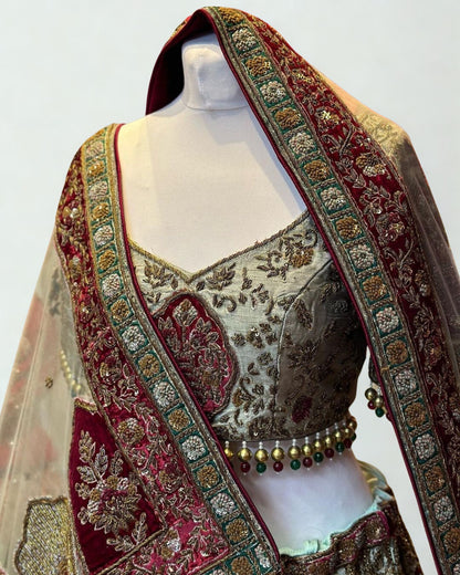 Laurel Oak Raw Silk Bridal Lehenga
