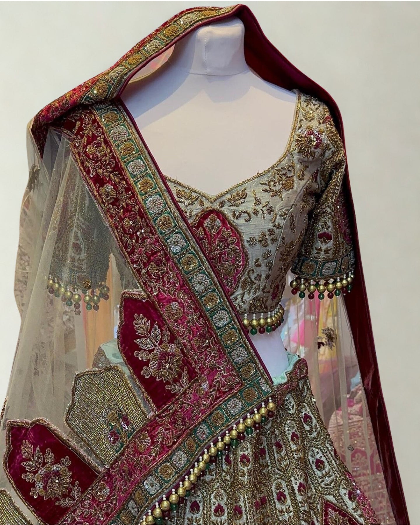 Laurel Oak Raw Silk Bridal Lehenga