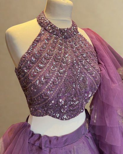 Lavender Net Embroidered Lehenga