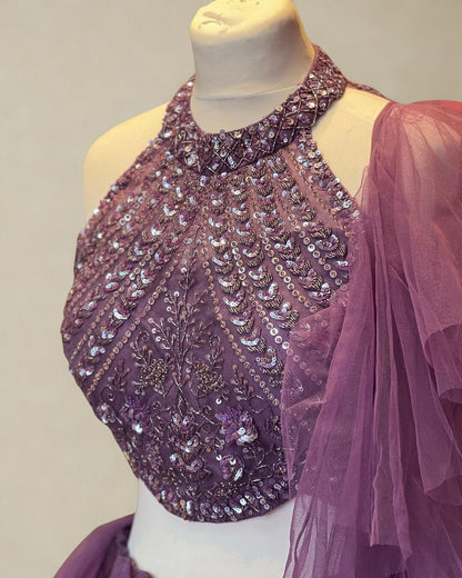 Lavender Net Embroidered Lehenga