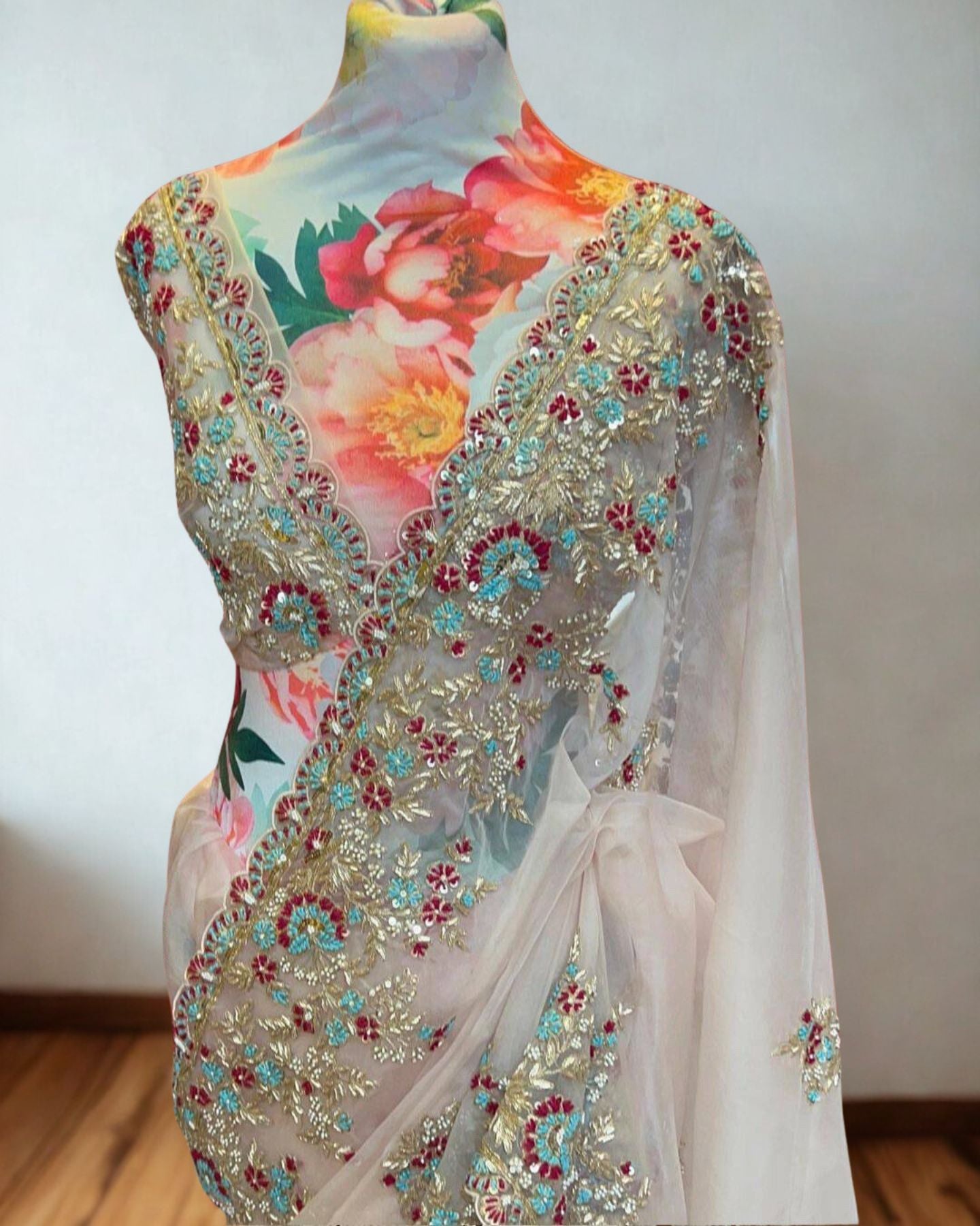 Light Pink Organza Silk Saree And Unstitched Blouse