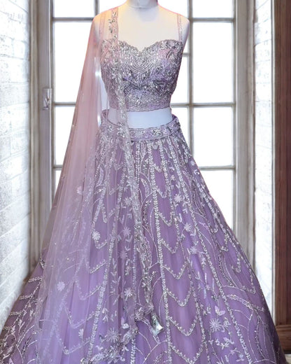 Light Purple Embroidered Net Lehenga
