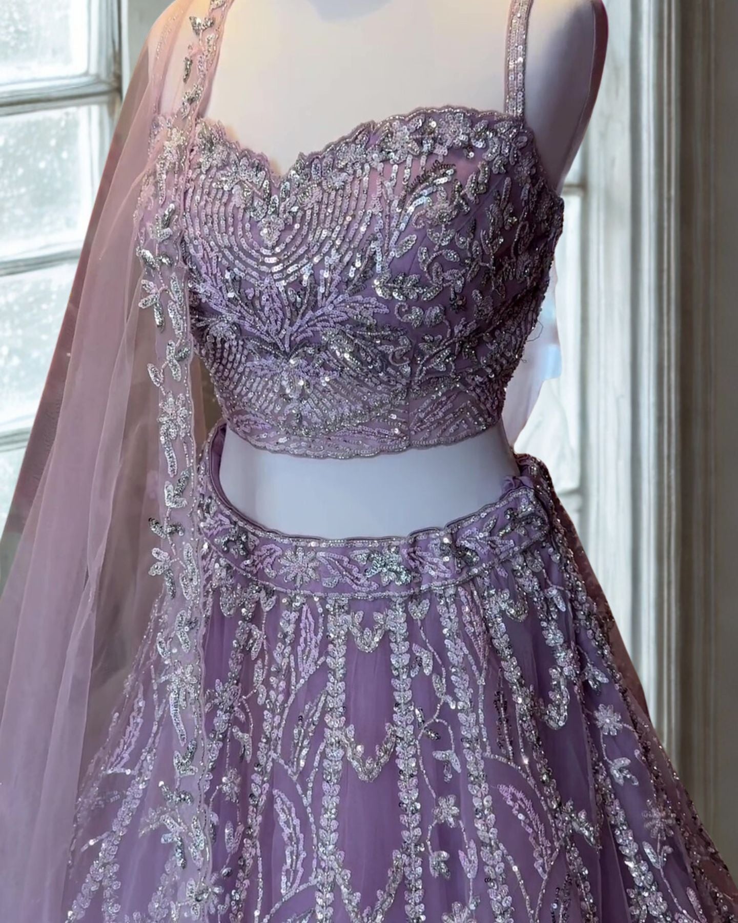Light Purple Embroidered Net Lehenga