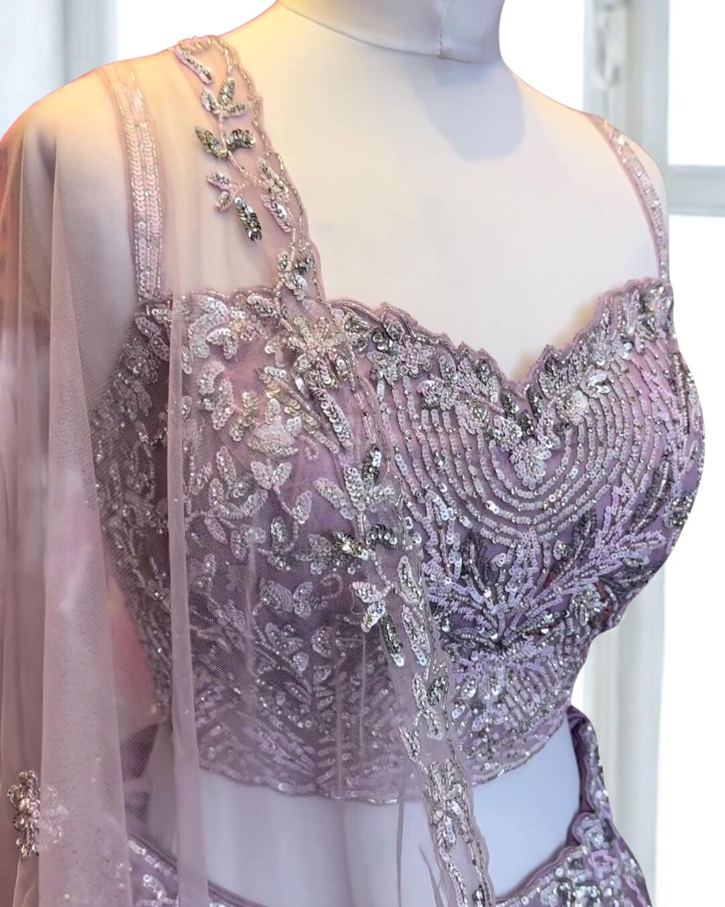 Light Purple Embroidered Net Lehenga