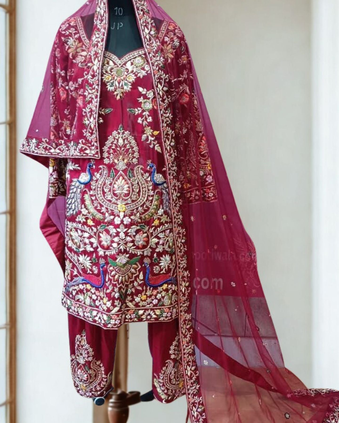 Maroon Organza Kurta Set With Intricate Zari Embroidery
