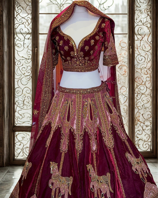 Marwar Couture Inspired Red Velvet Bridal Lehenga