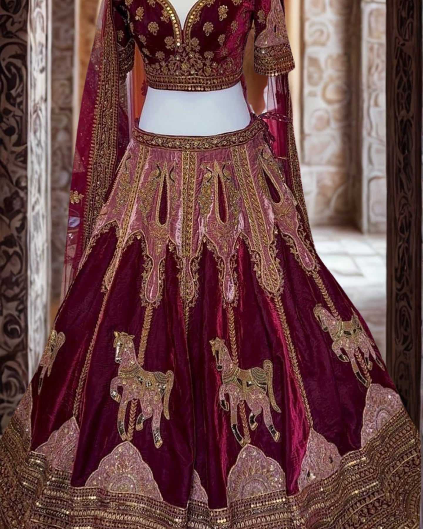 Marwar Couture Inspired Red Velvet Bridal Lehenga