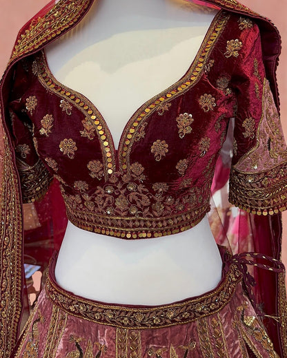 Marwar Couture Inspired Red Velvet Bridal Lehenga