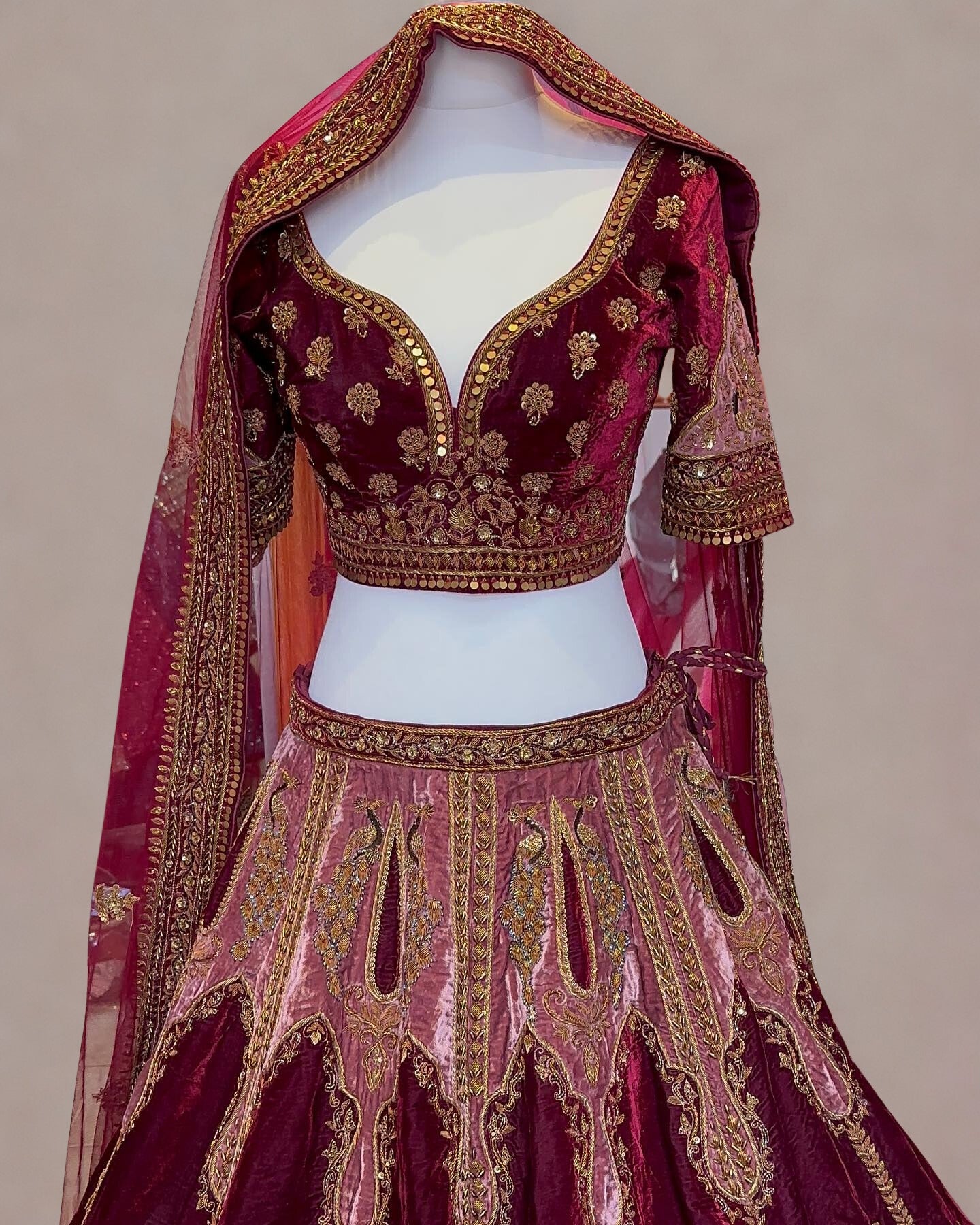 Marwar Couture Inspired Red Velvet Bridal Lehenga