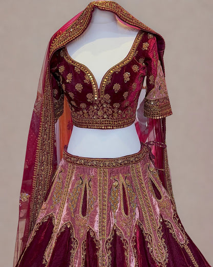 Marwar Couture Inspired Red Velvet Bridal Lehenga
