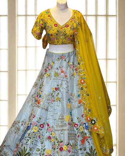 Multi-Coloured Lehenga With Floral Motifs