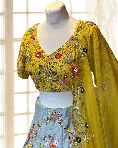 Multi-Coloured Lehenga With Floral Motifs