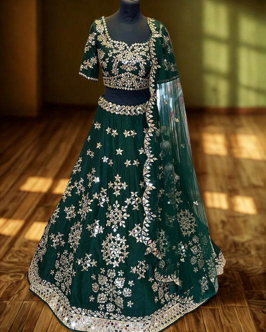 Nargin Green Mirror Work Lehenga