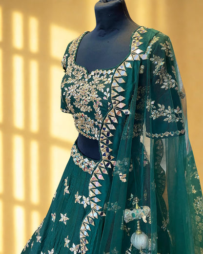 Nargin Green Mirror Work Lehenga