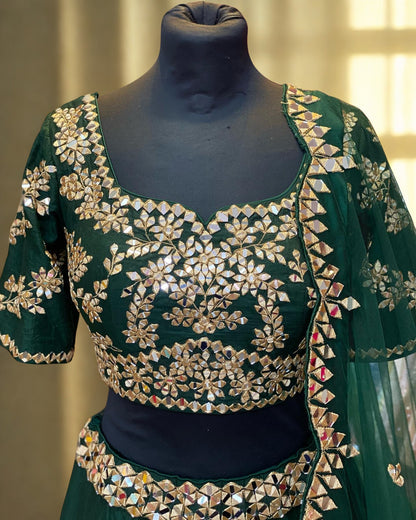 Nargin Green Mirror Work Lehenga