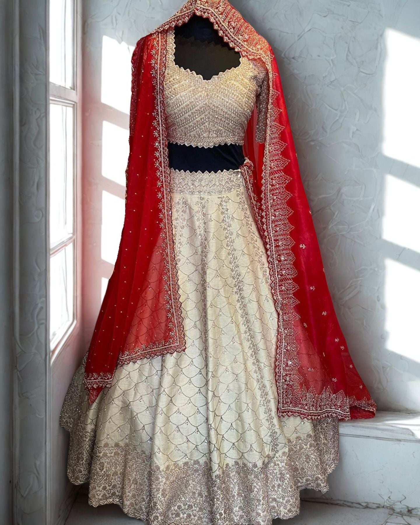 Off-White Silk Designer Lehenga