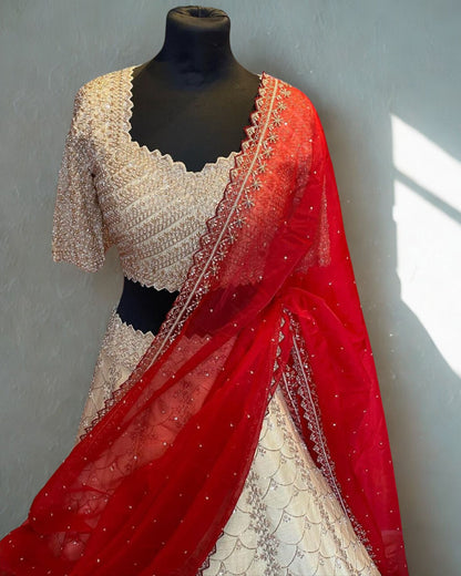 Off-White Silk Designer Lehenga