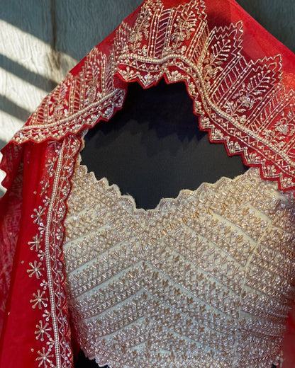 Off-White Silk Designer Lehenga