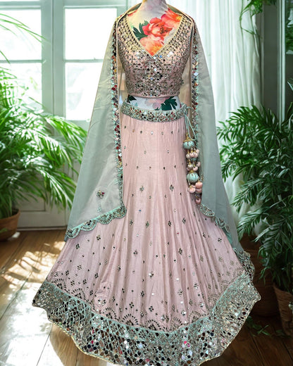 Pastel Pink Mirror Work Lehenga