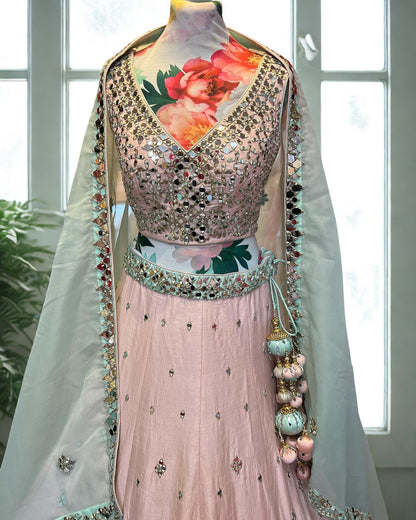 Pastel Pink Mirror Work Lehenga