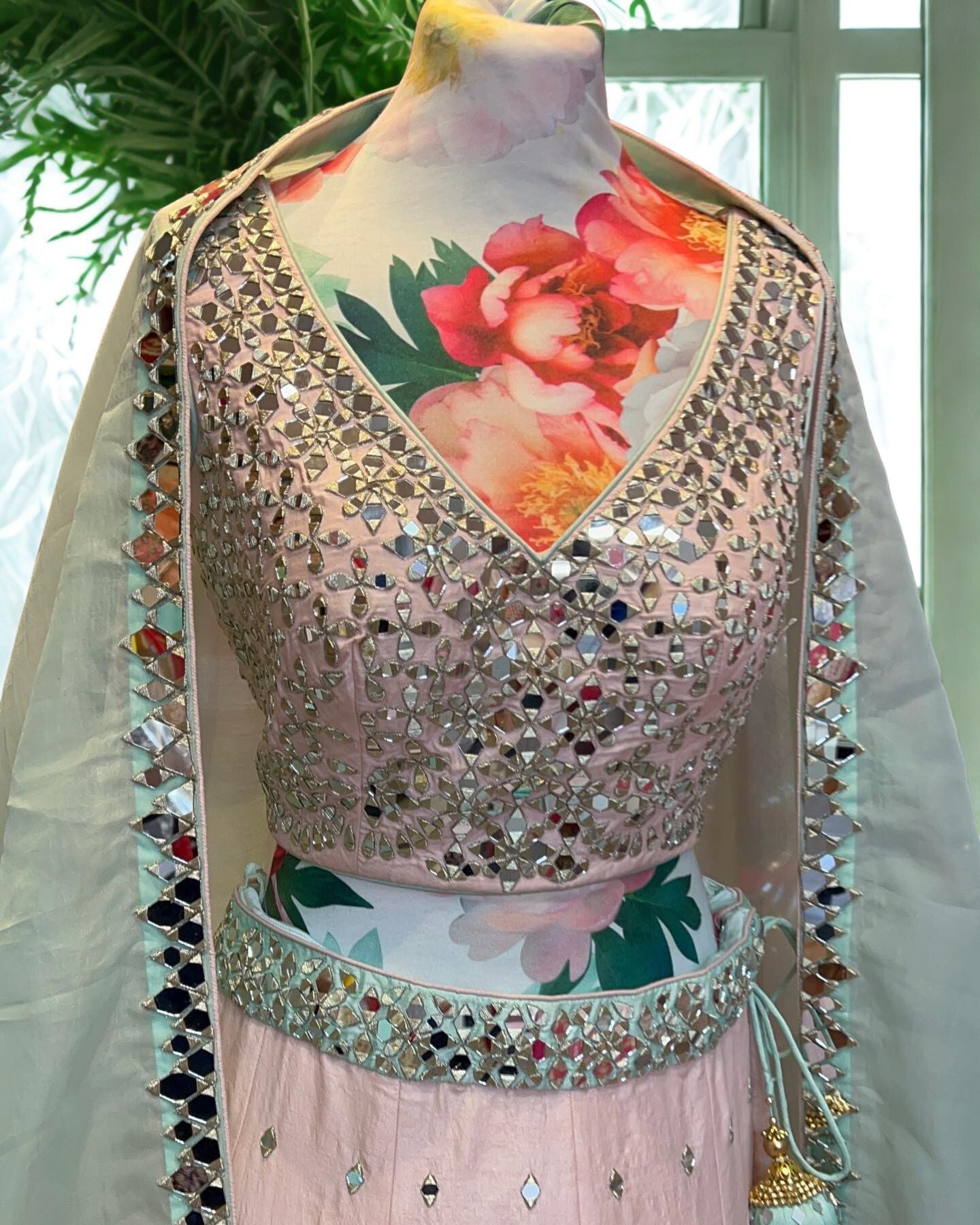 Pastel Pink Mirror Work Lehenga