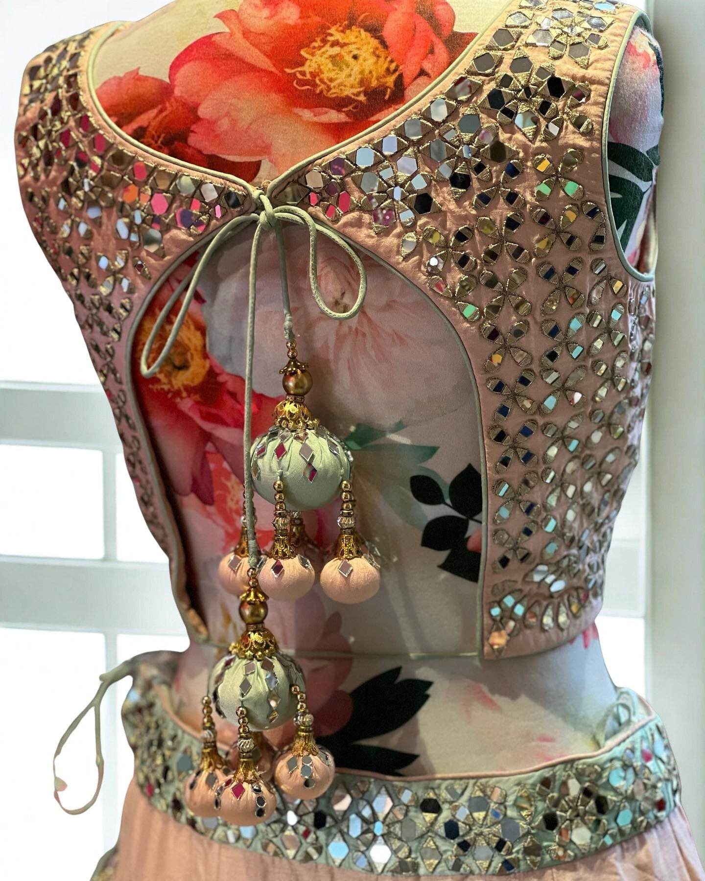 Pastel Pink Mirror Work Lehenga