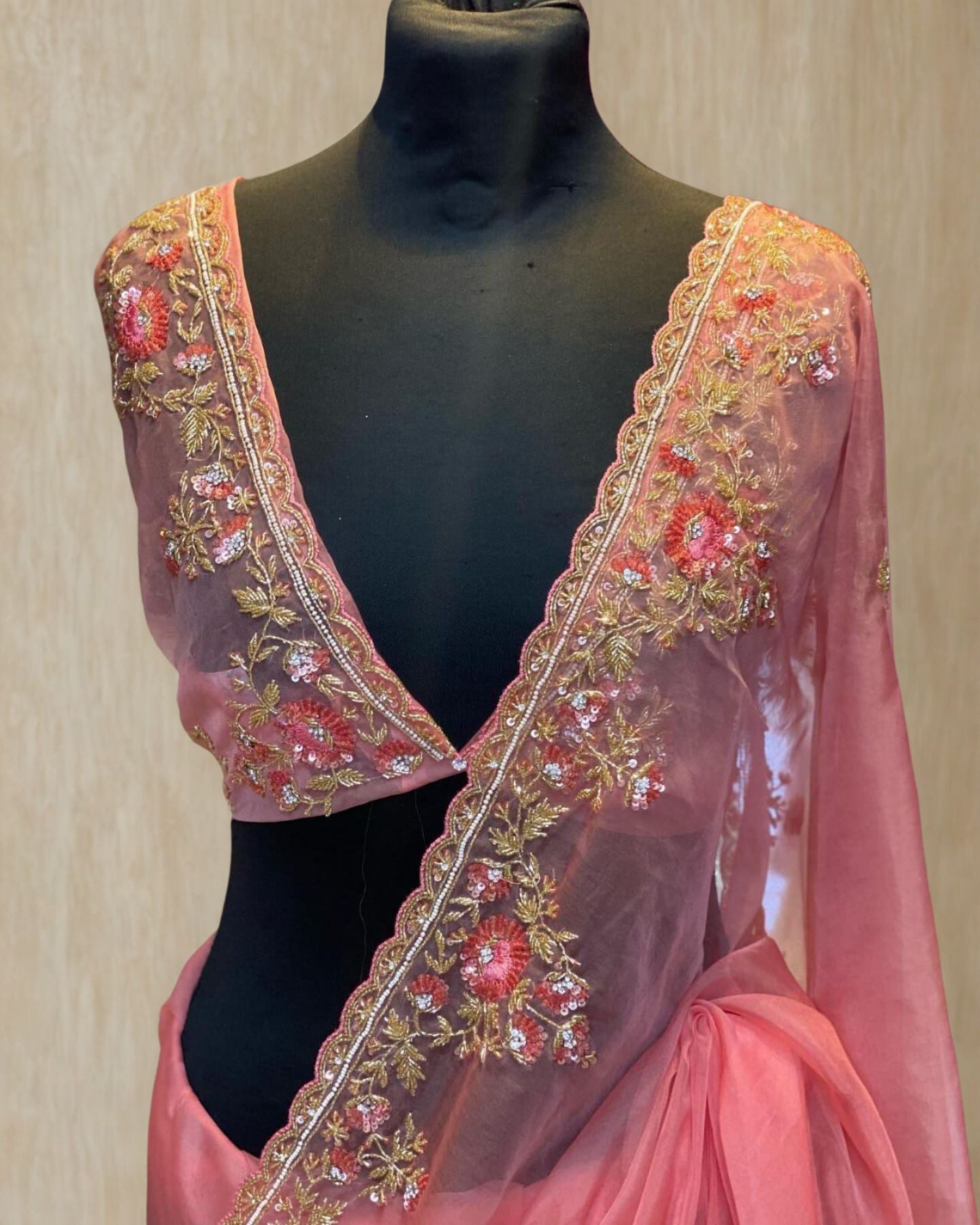 Pink Net Saree With Embroidery Border And Unstitched Blouse