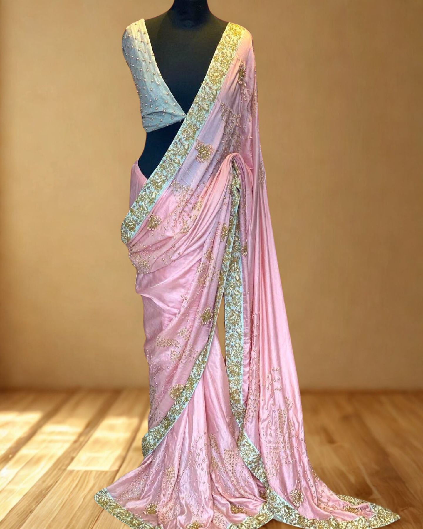Pink Satin Silk Saree With Unstitched Blouse