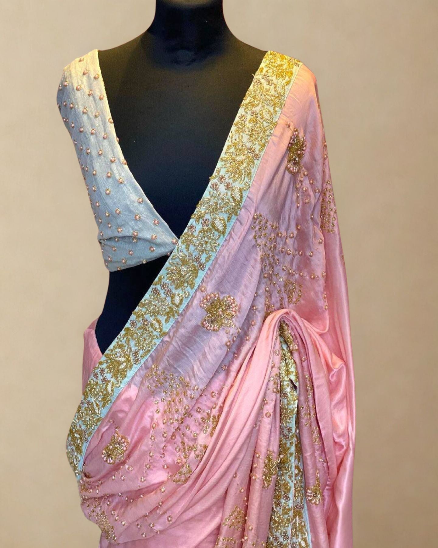 Pink Satin Silk Saree With Unstitched Blouse